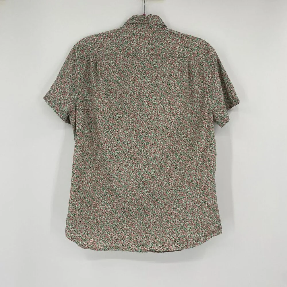 J.Crew Men's Size M Green Flex Wash Floral Print Button Front Shirt Short Sleeve